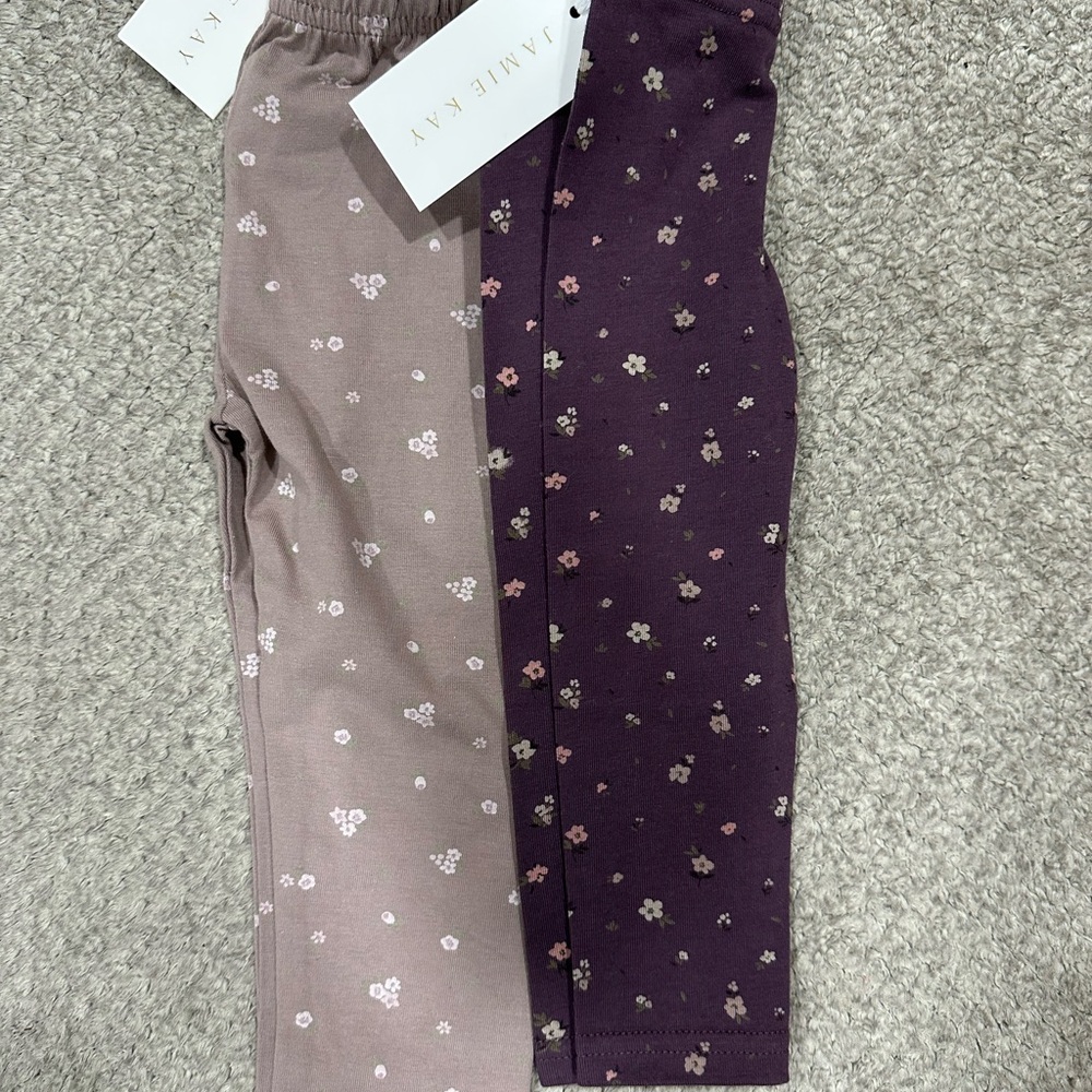 Jamie Kay Floral Leggings - Mauve and Plum Set | 6-12M & 0-3M